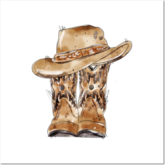 Cowboy hat with boots Wall Art by HJstudioDesigns